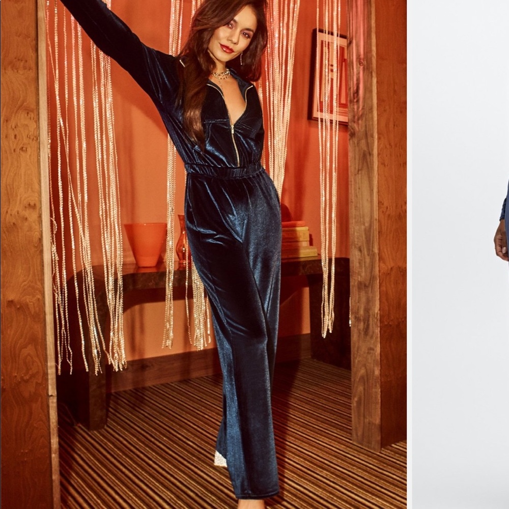 SOLD Blue Velour Zipup Wideleg Onesie